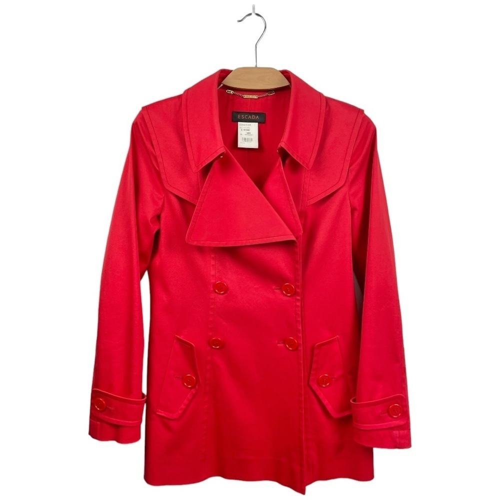 Escada Red Trench Double Breasted Peacoat Size 36 - Picture 2 of 10